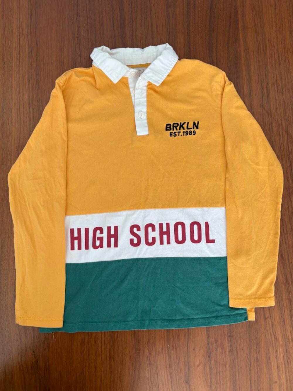 Zara Kids Mustard Yellow “High School” Rugby-Style Long Sleeve Shirt - Size 9